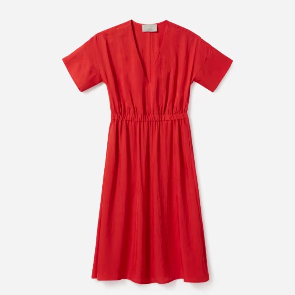 Everlane Japanese GoWeave V-neck A-line Dress with Pockets - 8, Red Orange